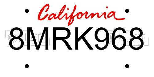 8MRK968 California License Plate