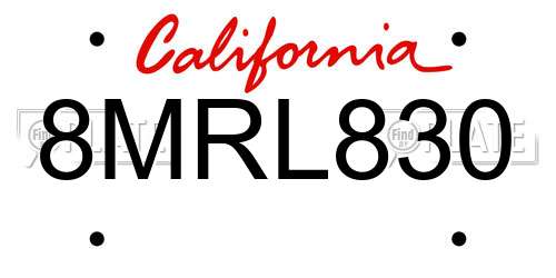 8MRL830 California License Plate