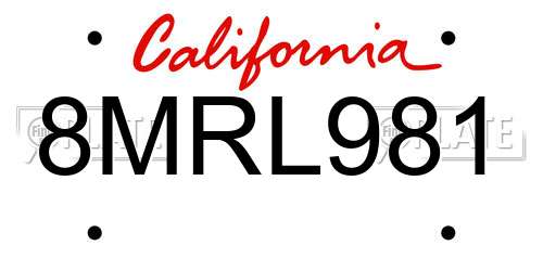 8MRL981 California License Plate
