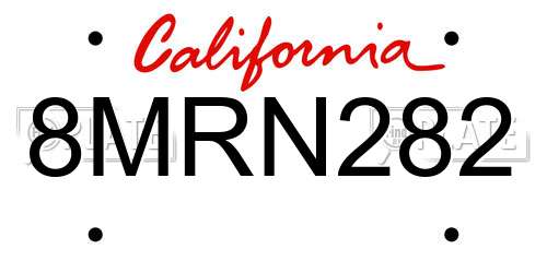 8MRN282 California License Plate