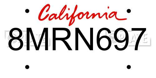 8MRN697 California License Plate
