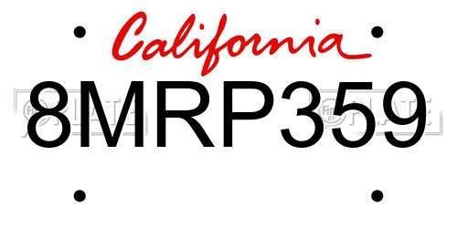 8MRP359 California License Plate