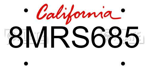 8MRS685 California License Plate