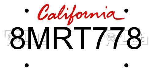 8MRT778 California License Plate