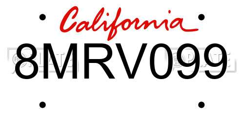 8MRV099 California License Plate