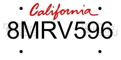 8MRV596 California License Plate
