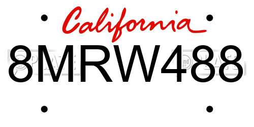 8MRW488 California License Plate