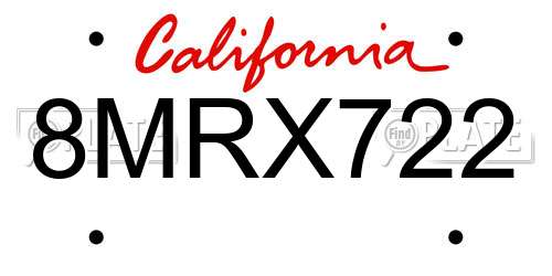 8MRX722 California License Plate