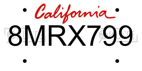 8MRX799 California License Plate