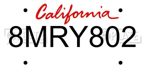 8MRY802 California License Plate