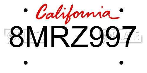 8MRZ997 California License Plate