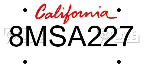 8MSA227 California License Plate