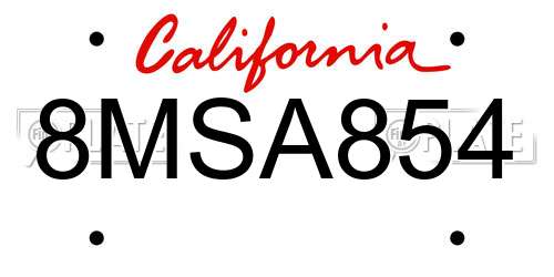 8MSA854 California License Plate