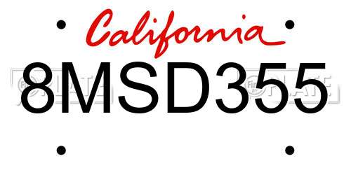 8MSD355 California License Plate