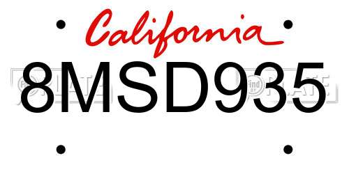 8MSD935 California License Plate