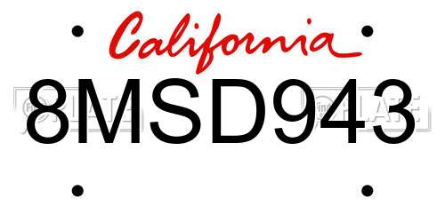 8MSD943 California License Plate