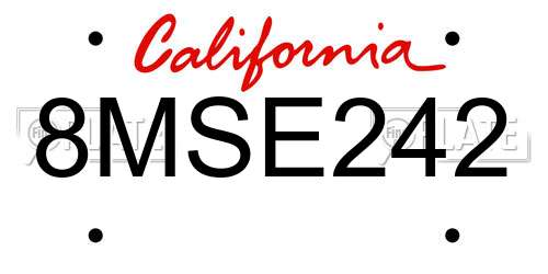 8MSE242 California License Plate