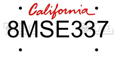 8MSE337 California License Plate