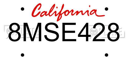8MSE428 California License Plate