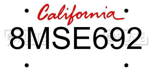 8MSE692 California License Plate