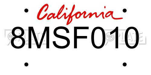 8MSF010 California License Plate