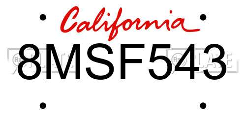 8MSF543 California License Plate