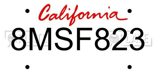 8MSF823 California License Plate