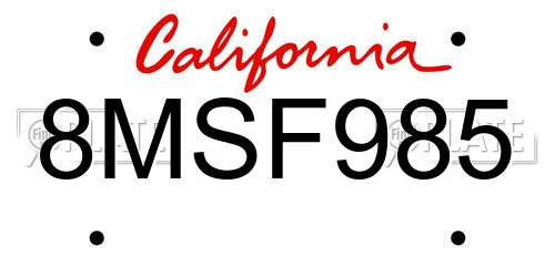 8MSF985 California License Plate