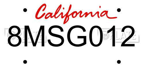 8MSG012 California License Plate