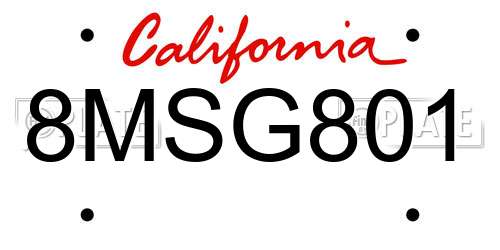 8MSG801 California License Plate