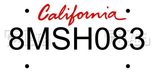 8MSH083 California License Plate