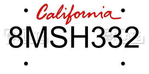 8MSH332 California License Plate