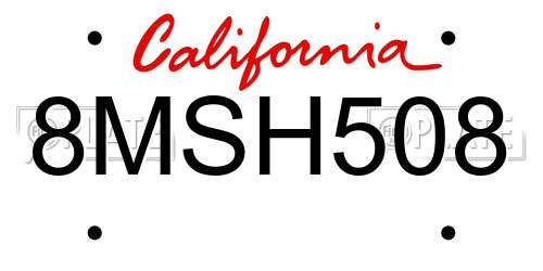 8MSH508 California License Plate