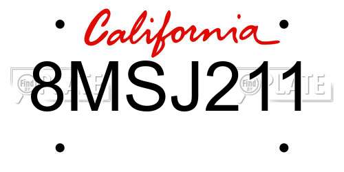 8MSJ211 California License Plate