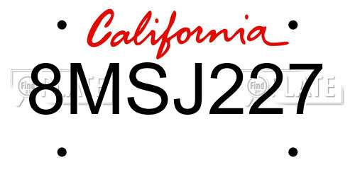 8MSJ227 California License Plate