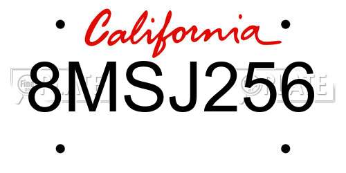 8MSJ256 California License Plate