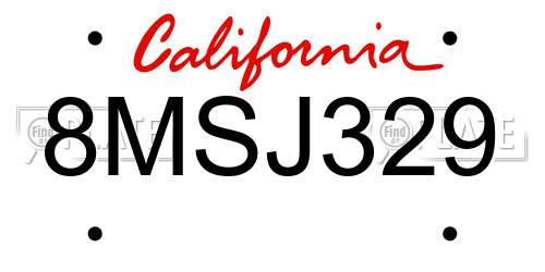 8MSJ329 California License Plate