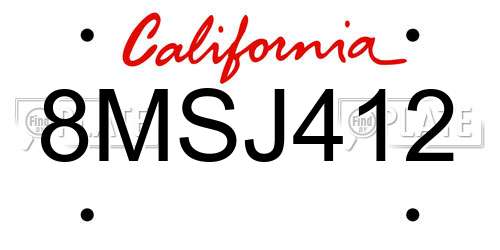 8MSJ412 California License Plate