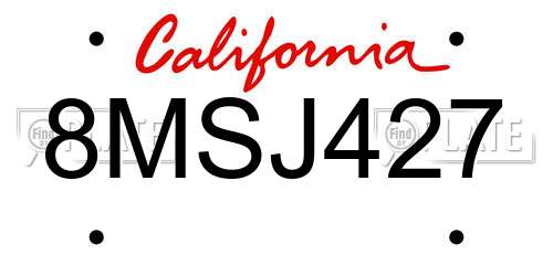 8MSJ427 California License Plate