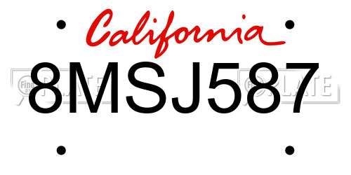 8MSJ587 California License Plate