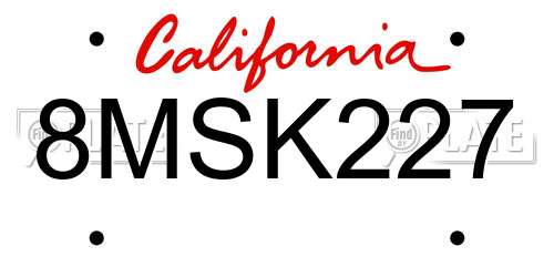 8MSK227 California License Plate
