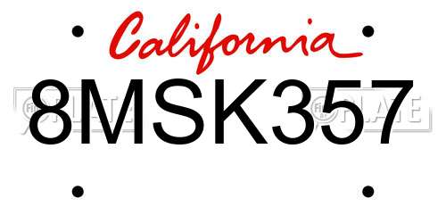 8MSK357 California License Plate