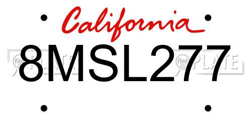 8MSL277 California License Plate