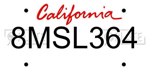 8MSL364 California License Plate