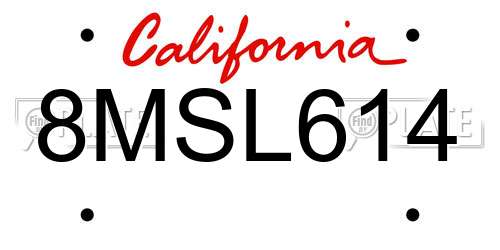 8MSL614 California License Plate