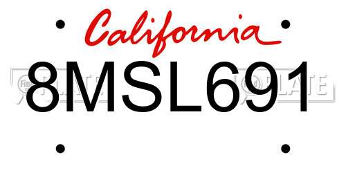 8MSL691 California License Plate