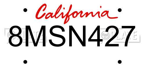 8MSN427 California License Plate