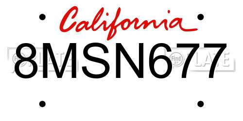 8MSN677 California License Plate