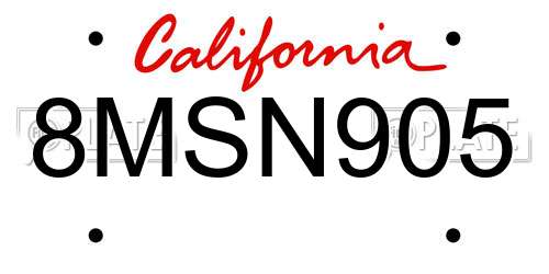 8MSN905 California License Plate