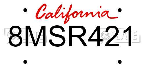 8MSR421 California License Plate